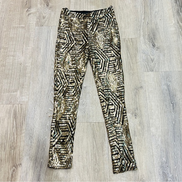 Forever 21 Gold sequins sexy skinny leggings pants size small party cocktails - Picture 2 of 12